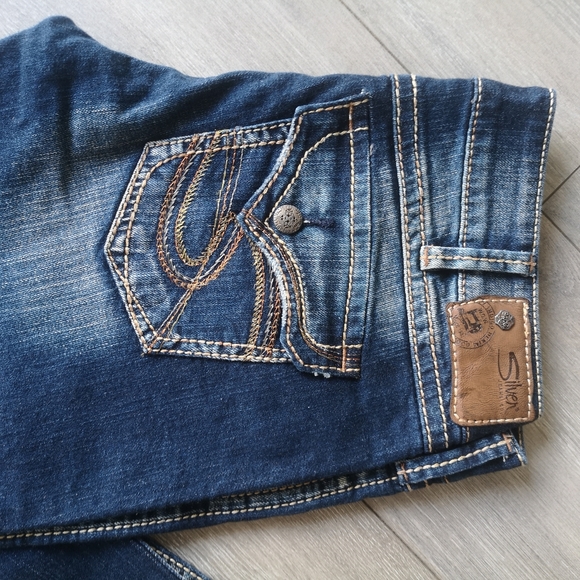 NEW! SILVER JEANS Womens Mckenzie Dark Wash Flap Embroidered Straight Leg Jeans - Picture 8 of 16